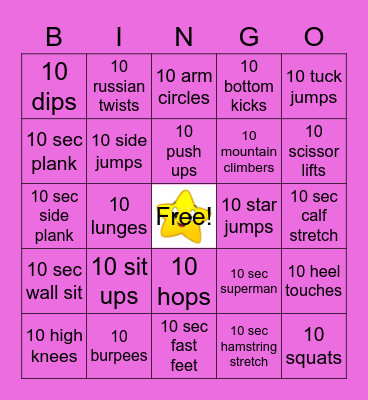 Fitness Bingo Card