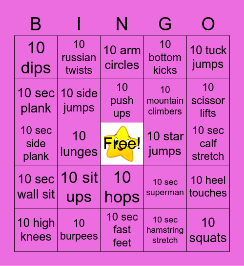 Fitness Bingo Card