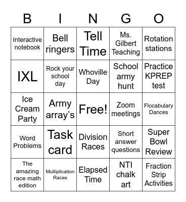 3rd Grade Memory BINGO Card