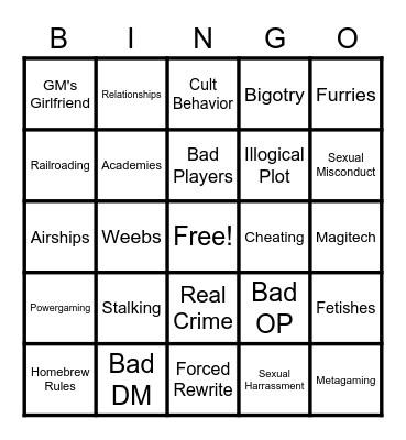 Bad RPG Bingo Card