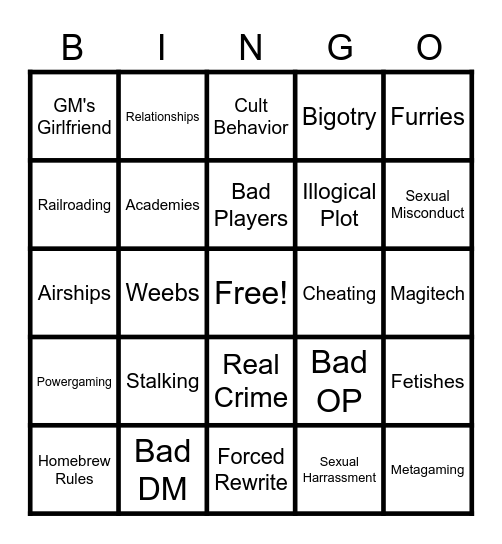 Bad RPG Bingo Card