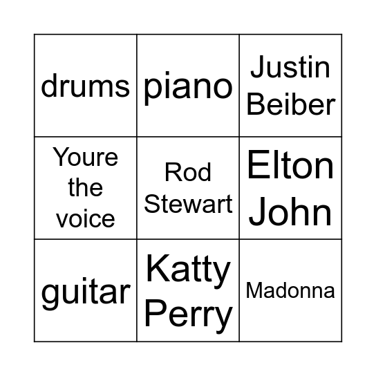 music Bingo Card