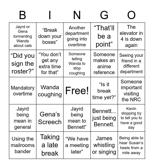 NRC Incoming Bingo Card