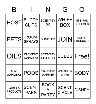 Scensty Bingo Card