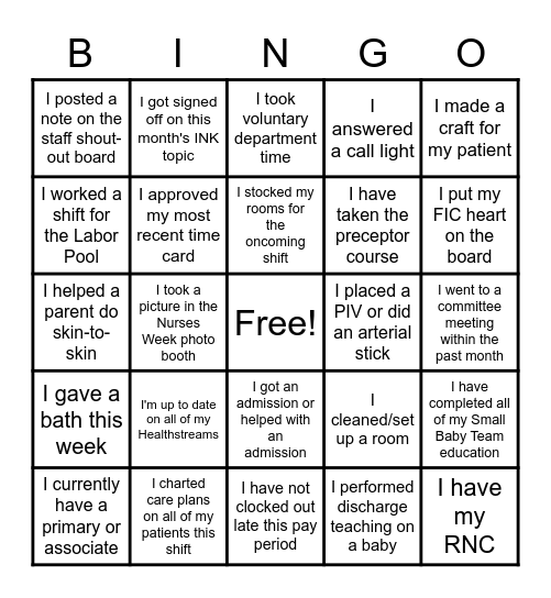 Nurse's Week BINGO! Bingo Card