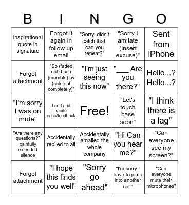 Qhala Email x Conference Call Bingo Card