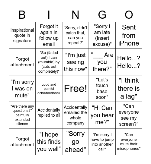 Qhala Email x Conference Call Bingo Card