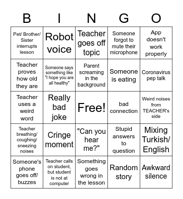 Live Lesson Bingo Card