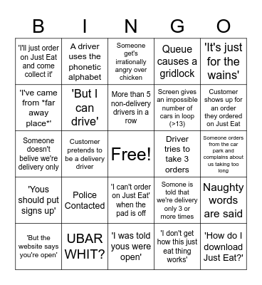 Drive Through Silly Moments Bingo Card