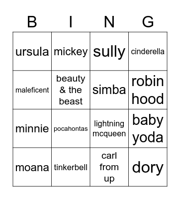 Disney Bingo Card