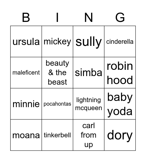 Disney Bingo Card