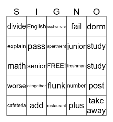 Lesson 23 Bingo Card