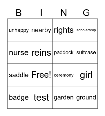 Vocabulary Bingo Card