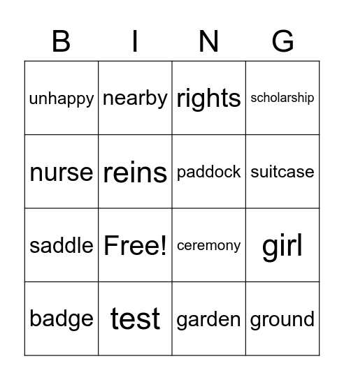 Vocabulary Bingo Card