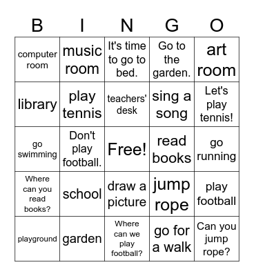 School & Sports Bingo Card