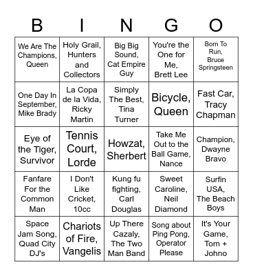 7 Sport Musical Bingo! Bingo Card