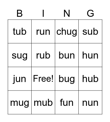 ub and un Bingo Card