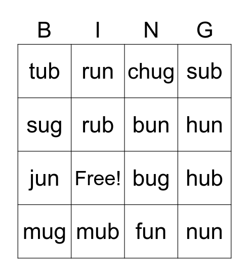 ub and un Bingo Card