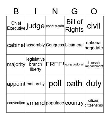 Constitution Day Bingo Card