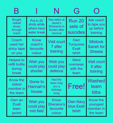 EXALT Bingo Card