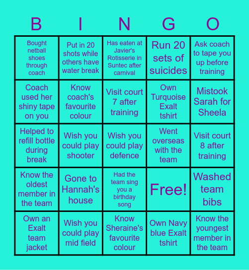 EXALT Bingo Card