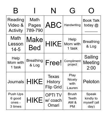 Thursday Bingo Card