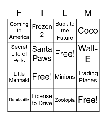 Movie Bingo Card