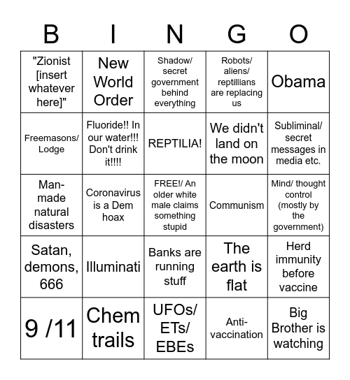 Conspiracy Theory Bingo! Bingo Card