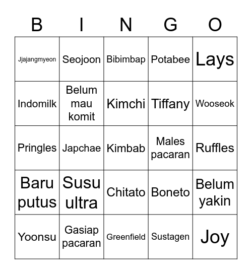 Punya Seojoon Bingo Card