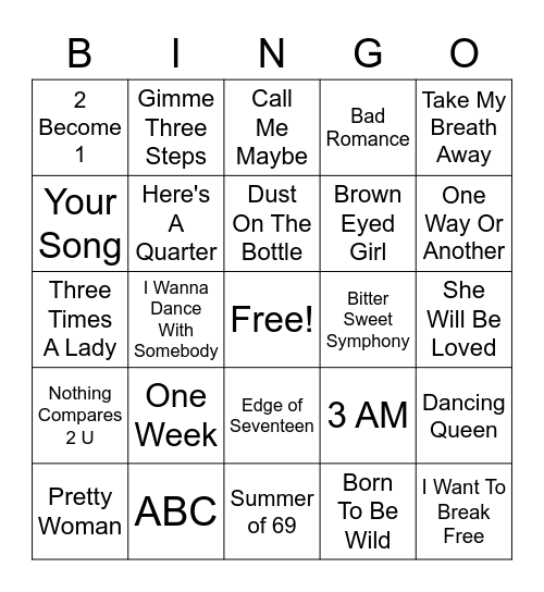 Virtual Happy Hour - Music Bingo Card