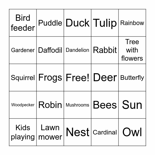 Springo! Bingo Card