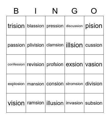 sion Bingo Card