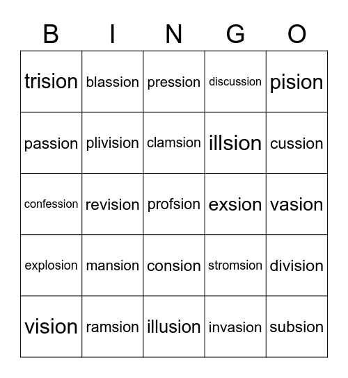 sion Bingo Card