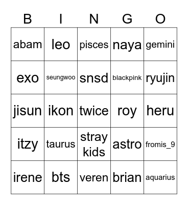 punya jisun Bingo Card