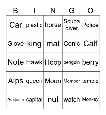 CODENAMES ZOOM Bingo Card