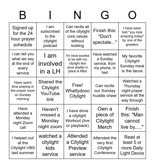 Citylight Bingo Card