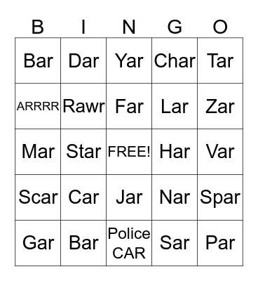 ARRRRR Bingo Card