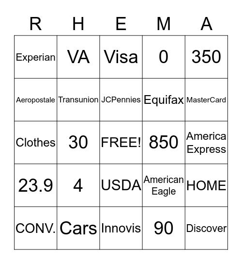 RHEMA CREDIT EDUCATION  Bingo Card