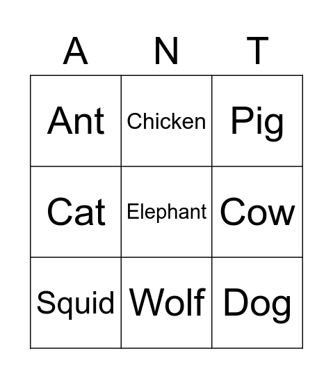 Ant bingo Card