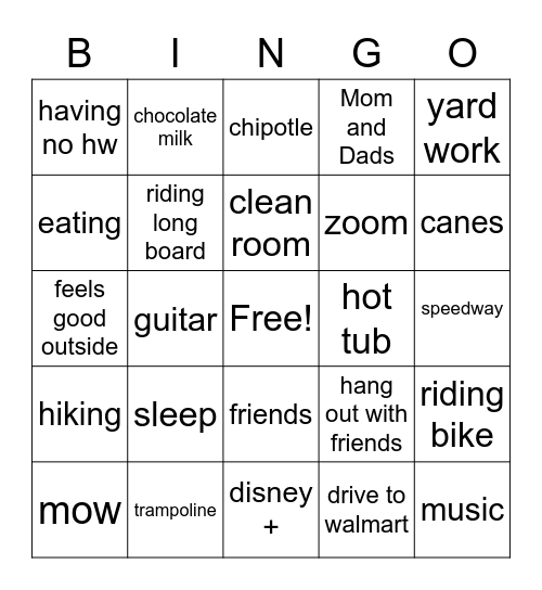 Untitled Bingo Card