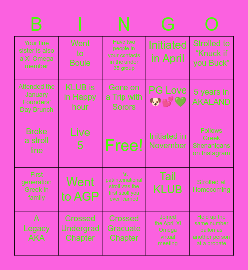 AKA -UNDER 35 Group BINGO EDITION Bingo Card
