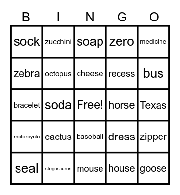 Jackson S Bingo Card