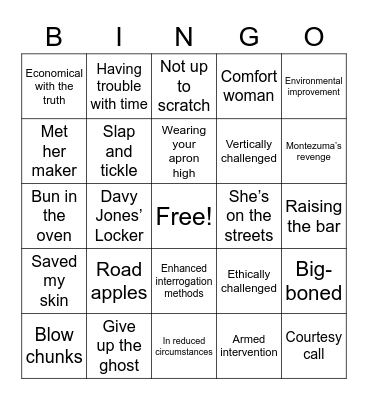 Euphemisms Bingo Card