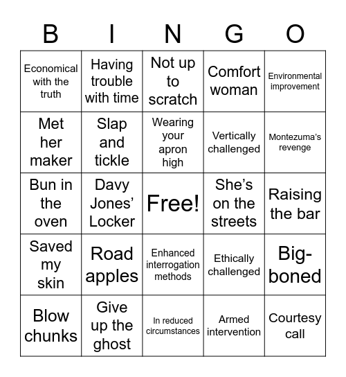 Euphemisms Bingo Card