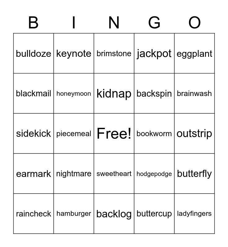 Compound words that don't make sense? Bingo Card