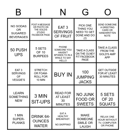 GOLD'SFIT"NESS" CHALLENGE Bingo Card