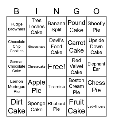 Desserts Bingo Card