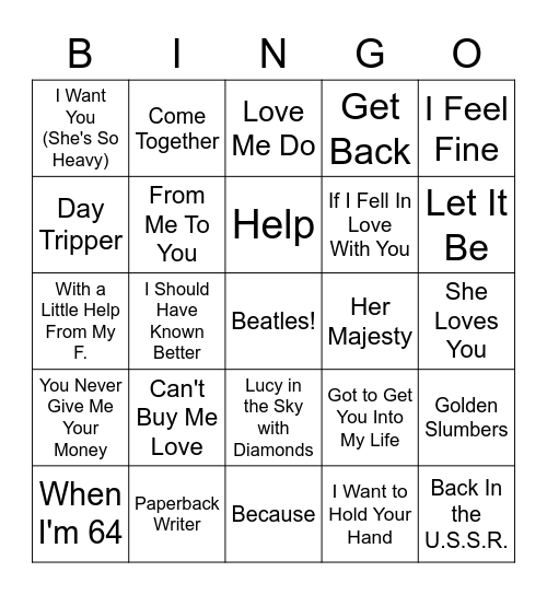 Beatles Bingo Card