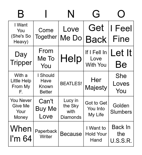 Beatles Bingo Card