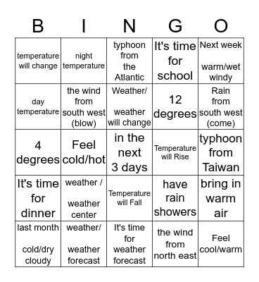 Weather Bingo Card